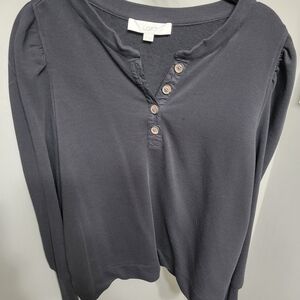 LOFT Charcoal Long Sleeve Henley Top